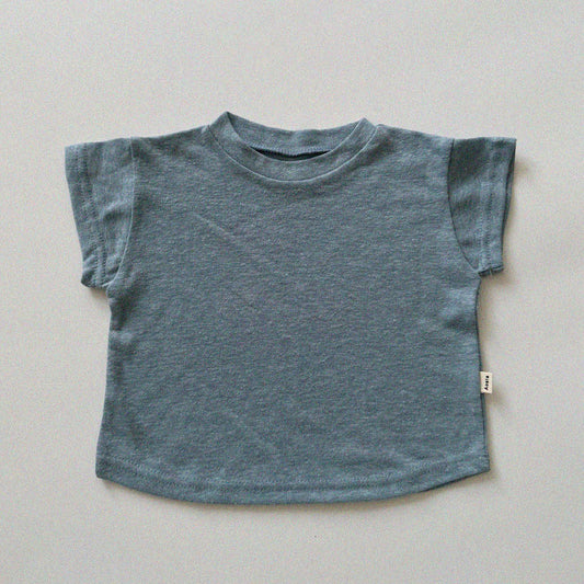 Linen t-shirt [blue M,XL]