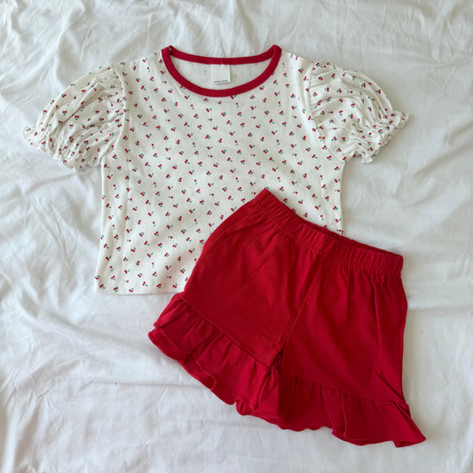 Cherry Puff Shorts Set