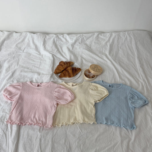 Ribbon eyelet tee [blue M]