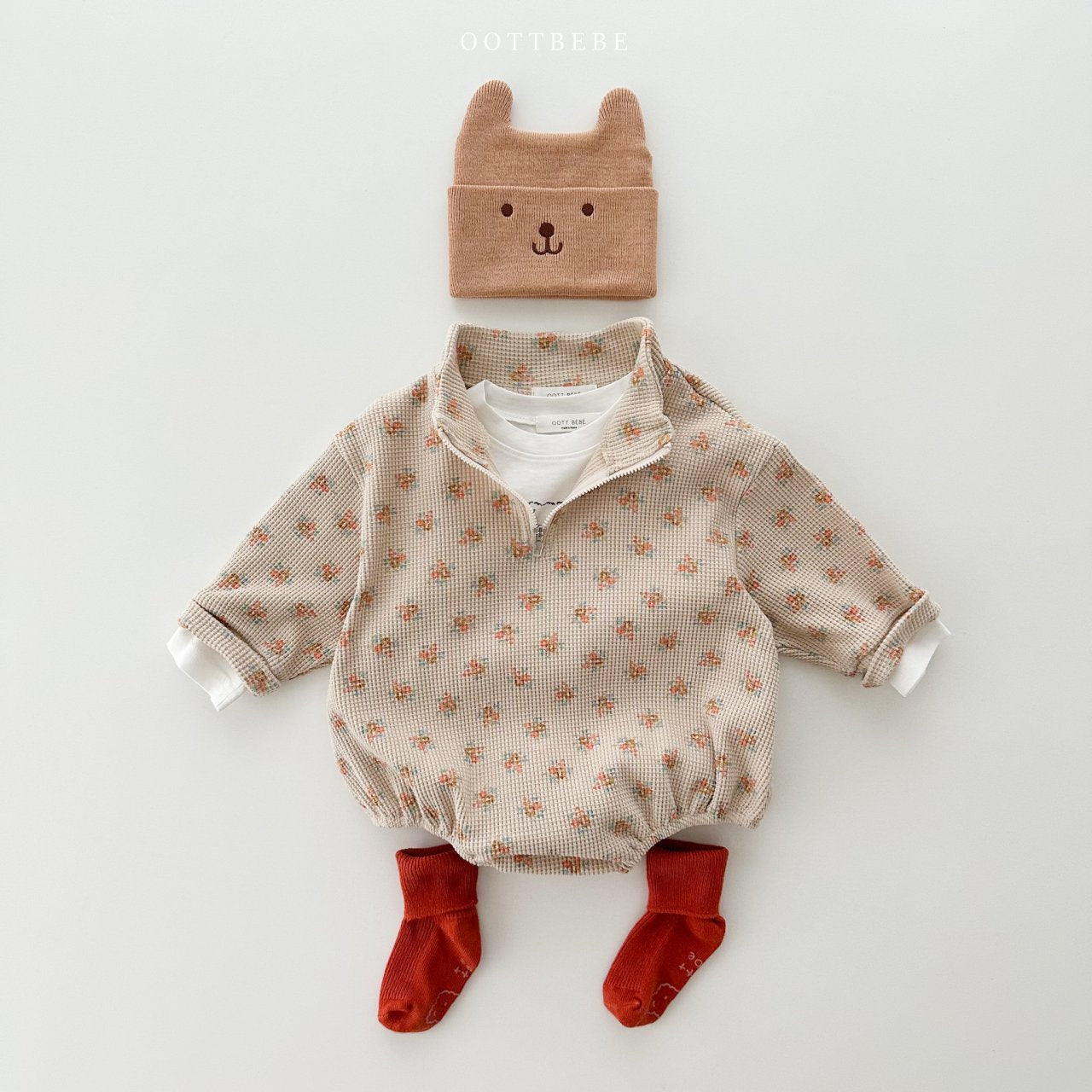 Flower Waffle Anorak Romper [Ivory S,M]