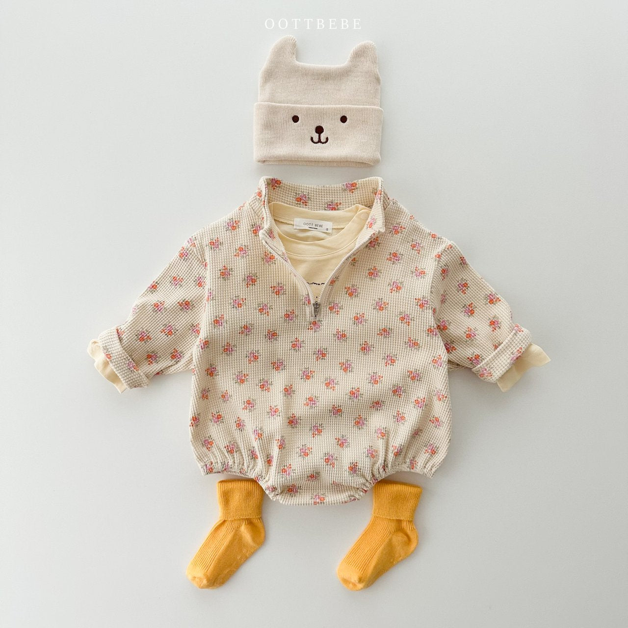 Flower Waffle Anorak Romper [Ivory S,M]