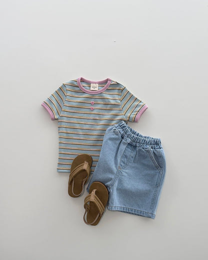 [PRE-ORDER] Striped Ribbed Button Tee