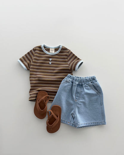 [PRE-ORDER] Striped Ribbed Button Tee