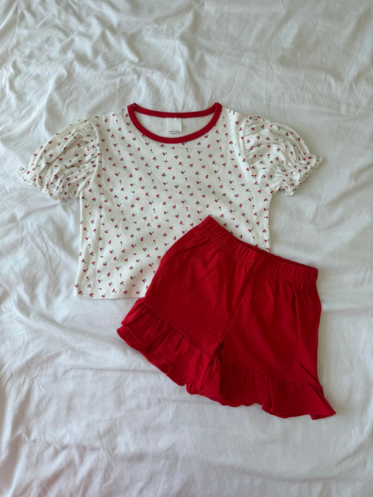 Cherry Puff Shorts Set