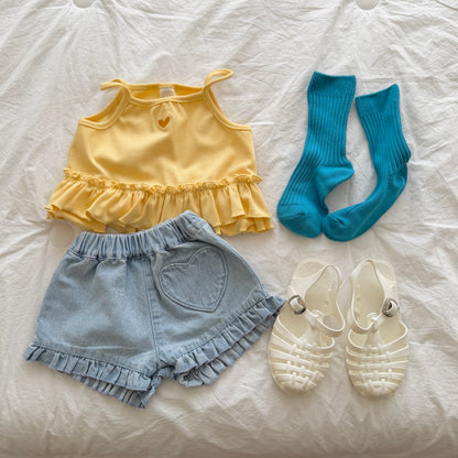 [PRE-ORDER] Heart Frill Denim Shorts