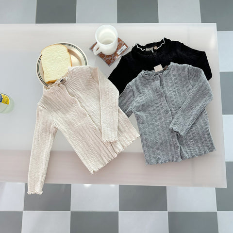 Simple ribbed cardigan [ivory S, gray S]