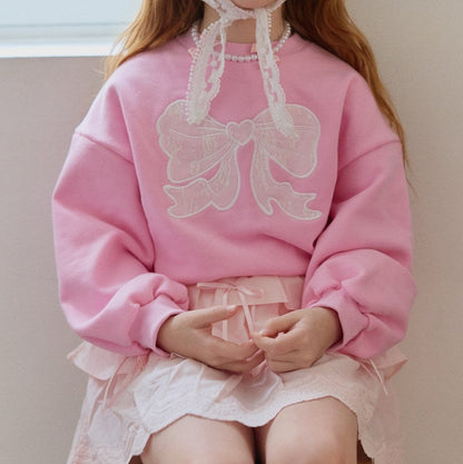 [PRE-ORDER] Heart ribbon embroidery sweatshirt