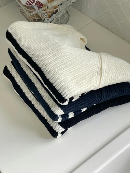 Striped round knit [navy]