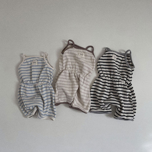 Waffle Striped Romper [beige L]