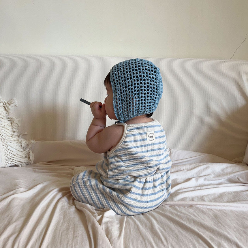 Waffle Striped Romper [beige L]
