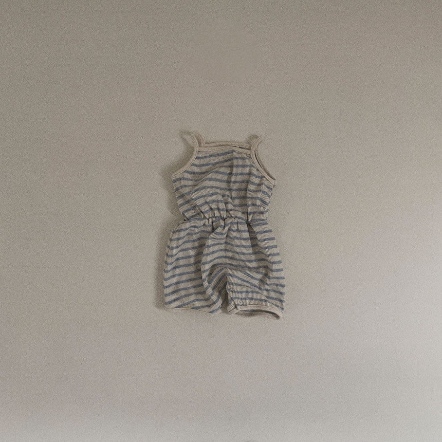 Waffle Striped Romper [beige L]