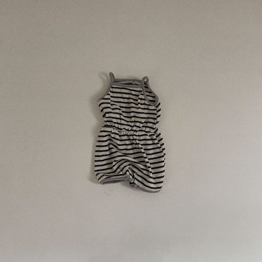 Waffle Striped Romper [beige L]