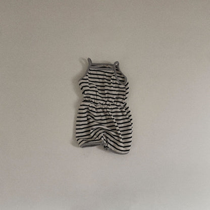 Waffle Striped Romper [beige L]