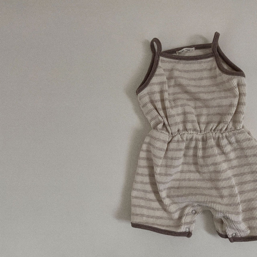 Waffle Striped Romper [beige L]
