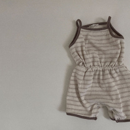 Waffle Striped Romper [beige L]
