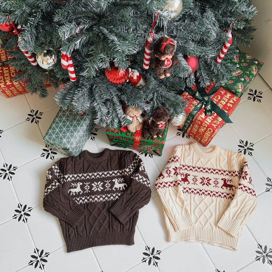 Snowflake knit [Cream, Brown]