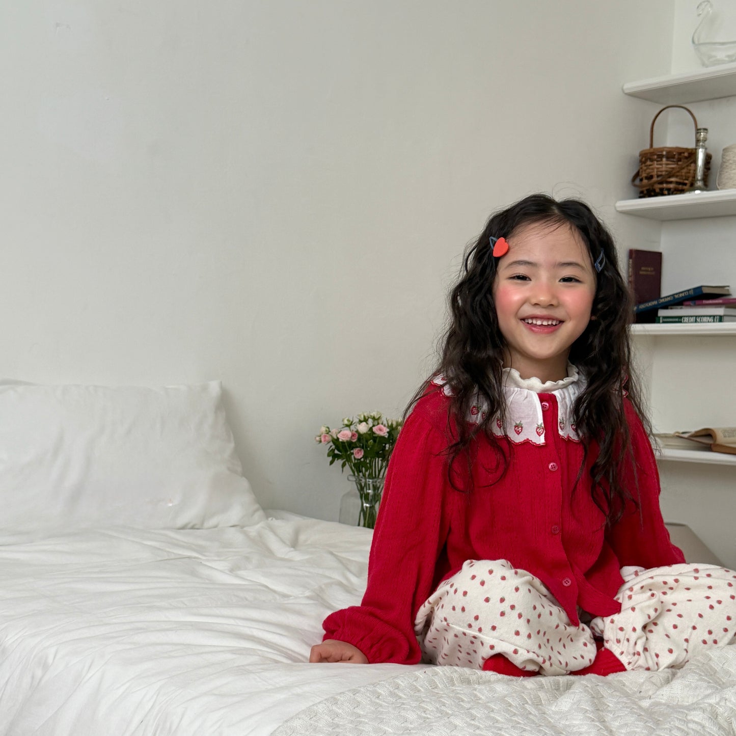 Berry eyelet cardigan [Red M]