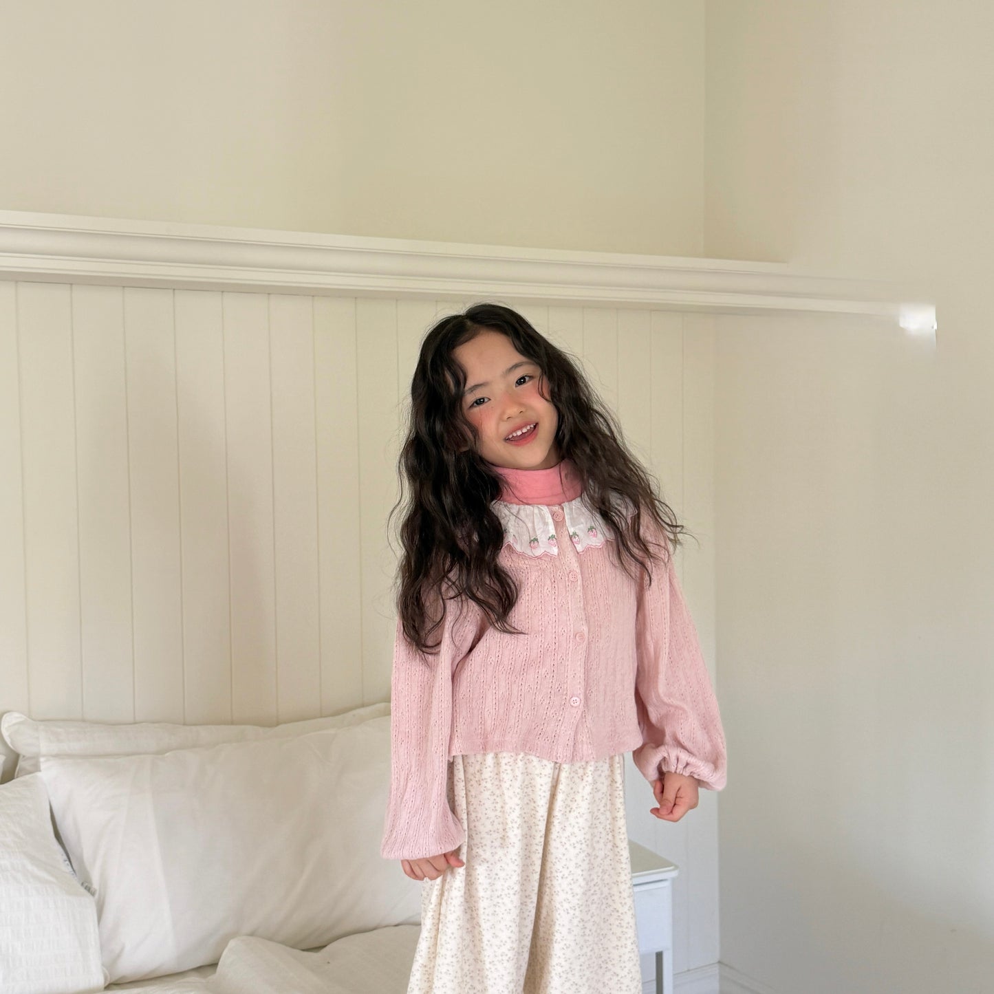 Berry eyelet cardigan [Red M]