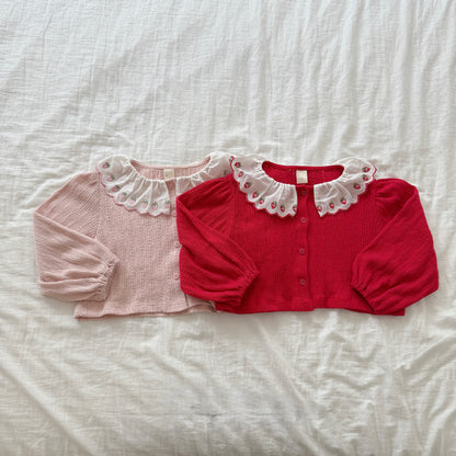 Berry eyelet cardigan [Red M]