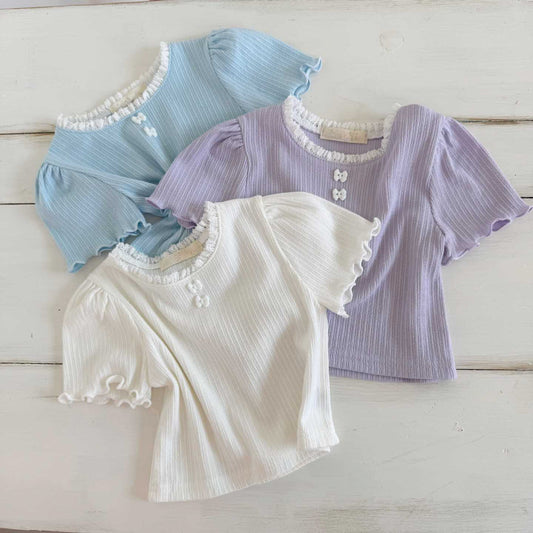 Ribbon button tee [blue, purple]