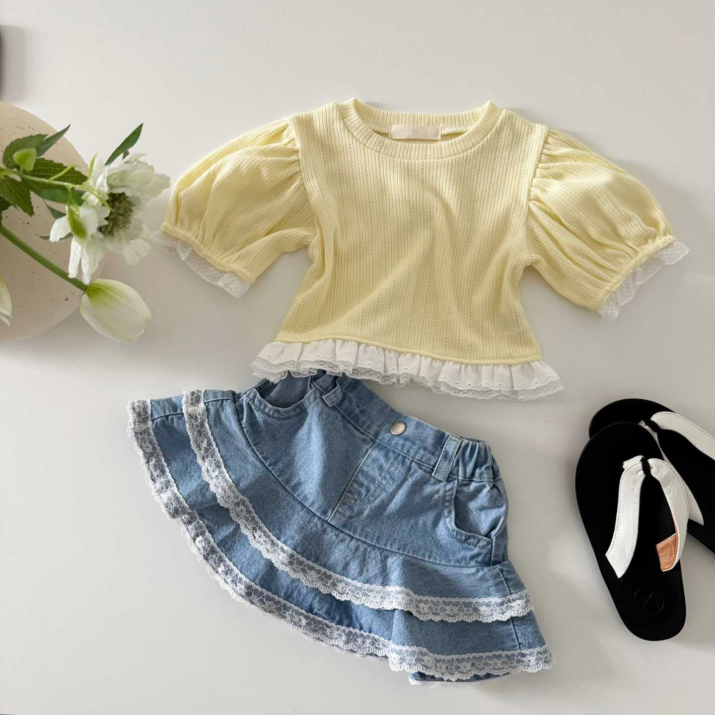 [PRE-ORDER] Denim lace cancan skirt