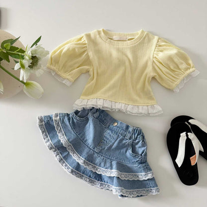 [PRE-ORDER] Denim lace cancan skirt