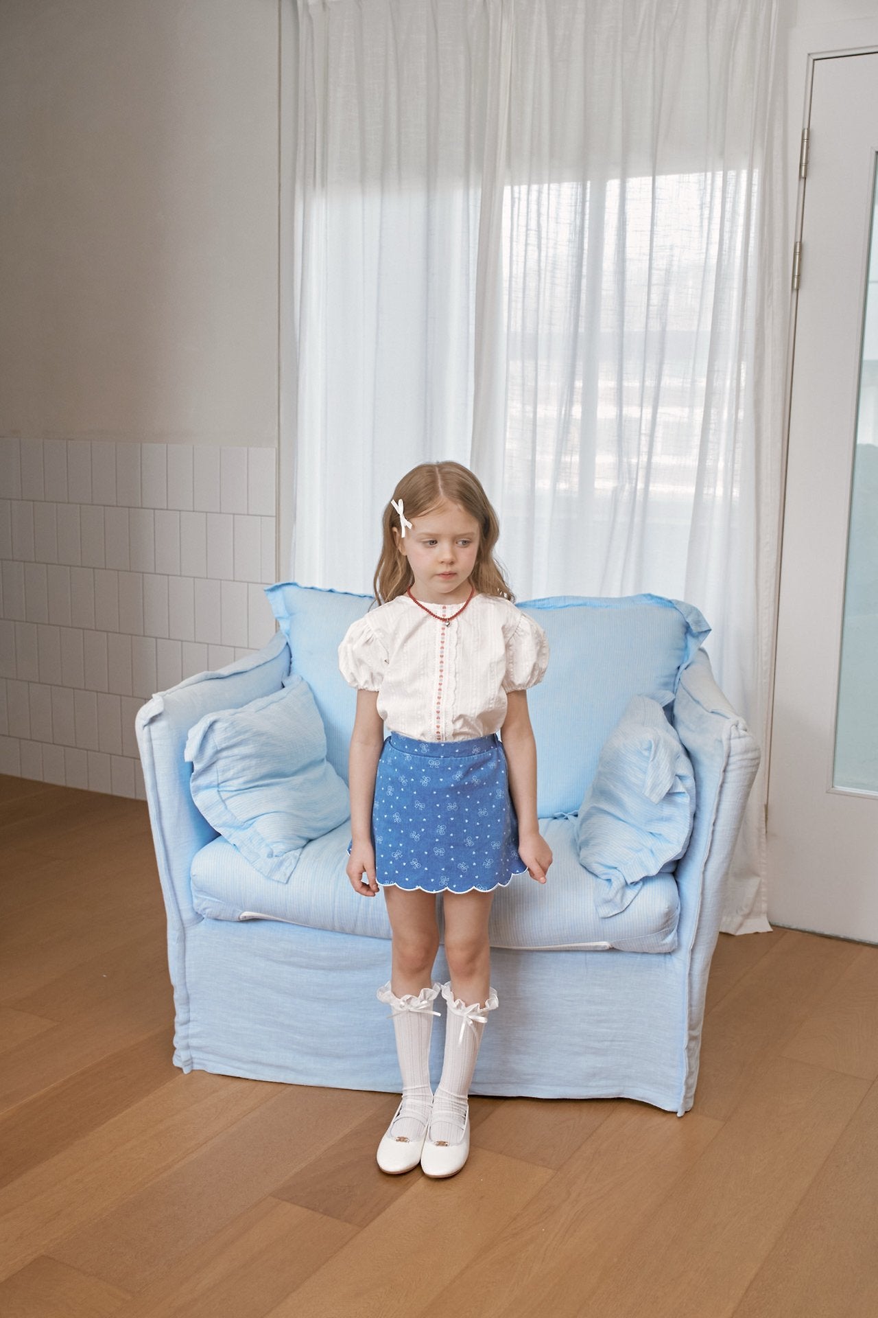 [PRE-ORDER] Ribbon denim scallop skirt