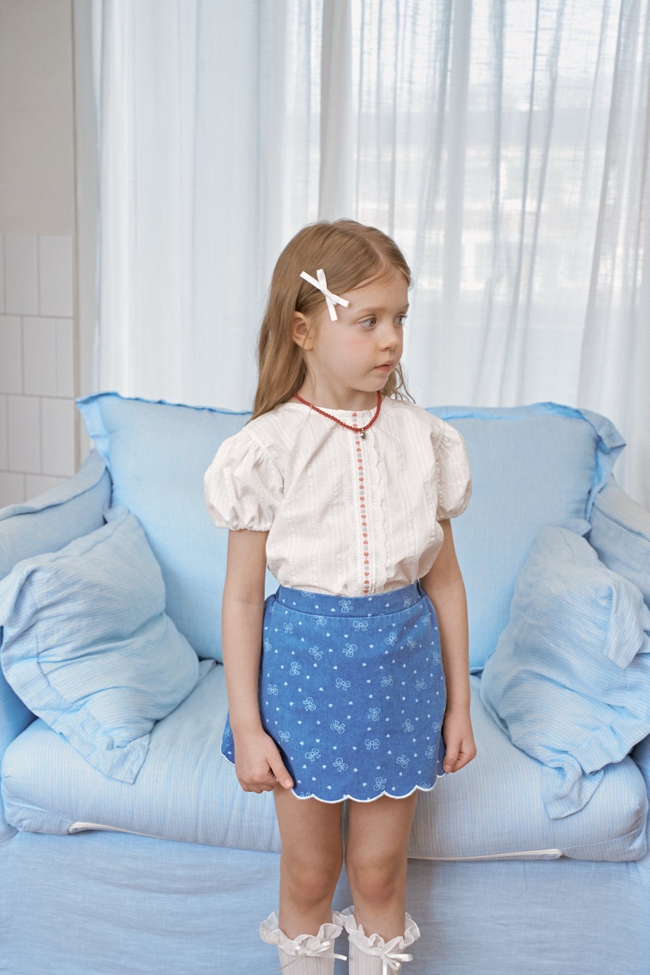 [PRE-ORDER] Ribbon denim scallop skirt
