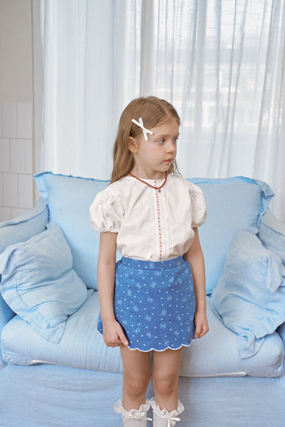 [PRE-ORDER] Ribbon denim scallop skirt