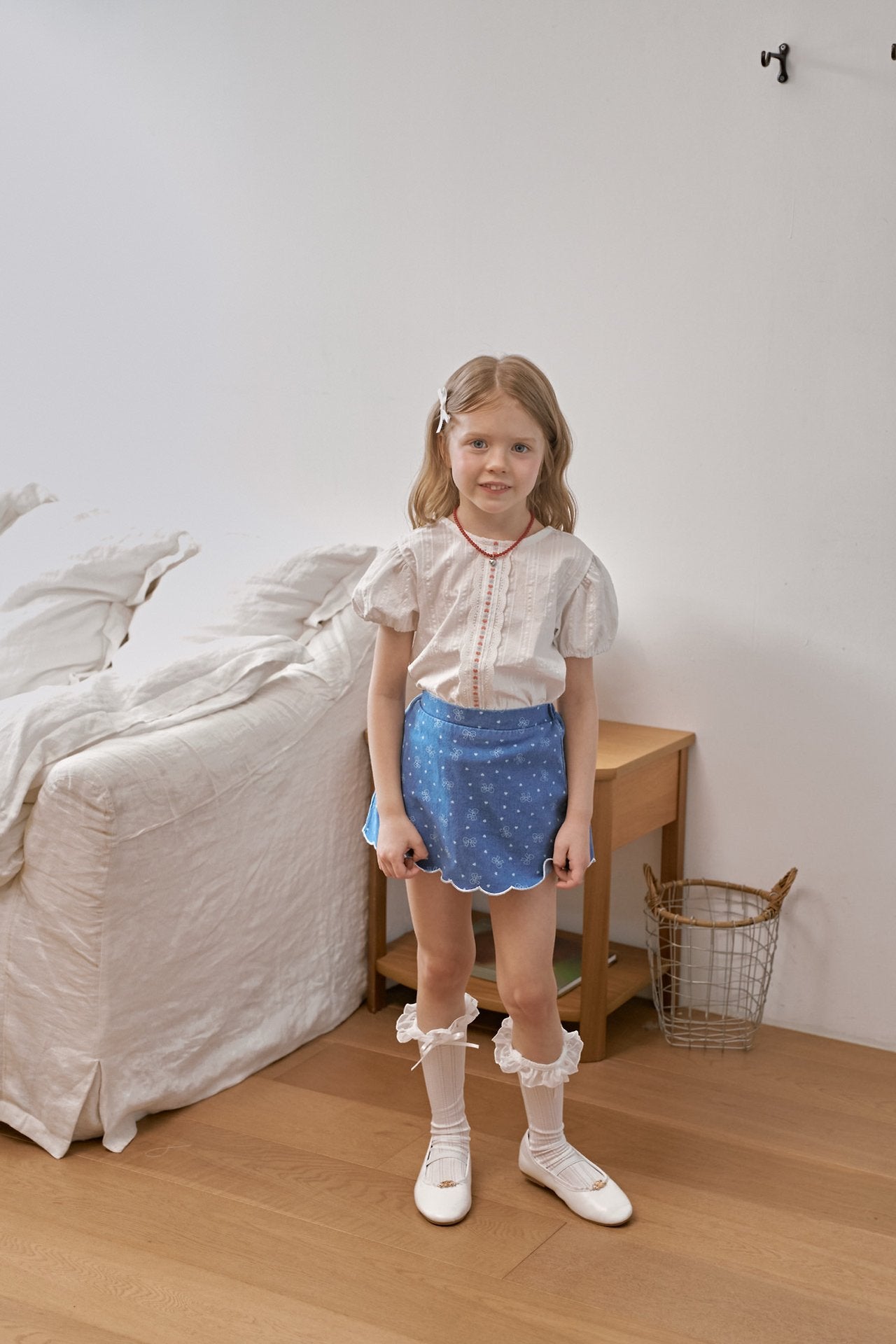 [PRE-ORDER] Ribbon denim scallop skirt