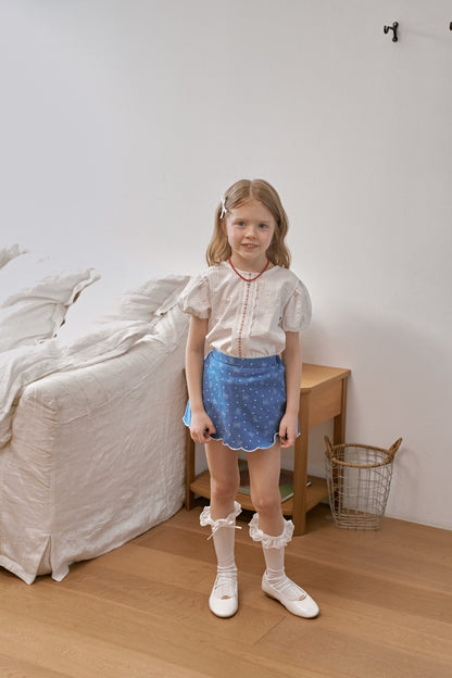 [PRE-ORDER] Ribbon denim scallop skirt