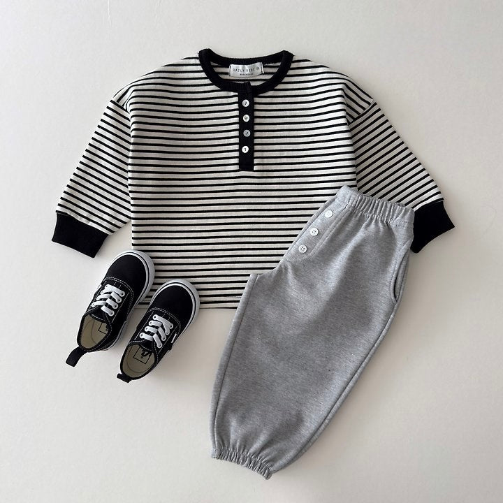 [PRE-ORDER] Striped Henley Long Sleeve Tee