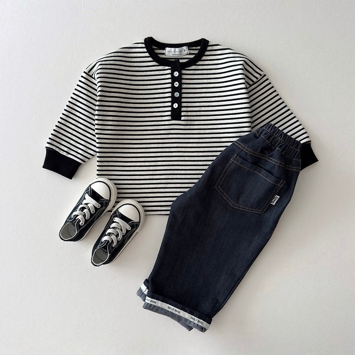 [PRE-ORDER] Striped Henley Long Sleeve Tee