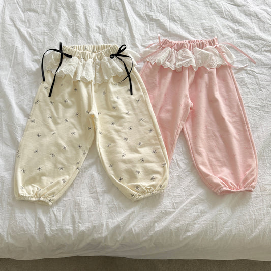Lace ribbon jogger pants [Ivory S]