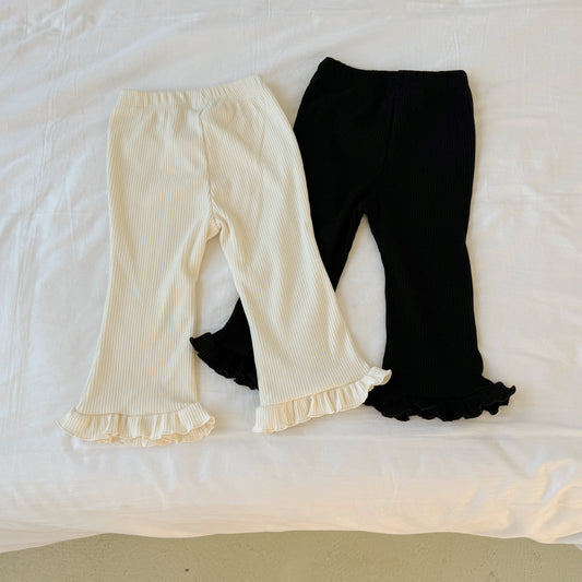 Pompom frill bootcut pants [Ivory S]