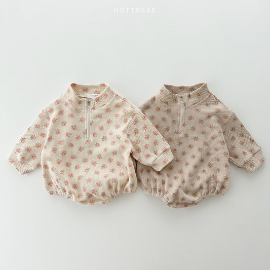 Flower Waffle Anorak Romper [Ivory S,M]