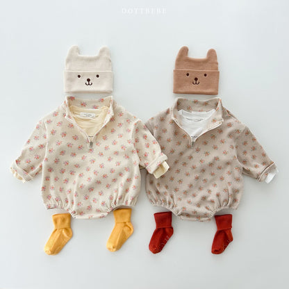 Flower Waffle Anorak Romper [Ivory S,M]