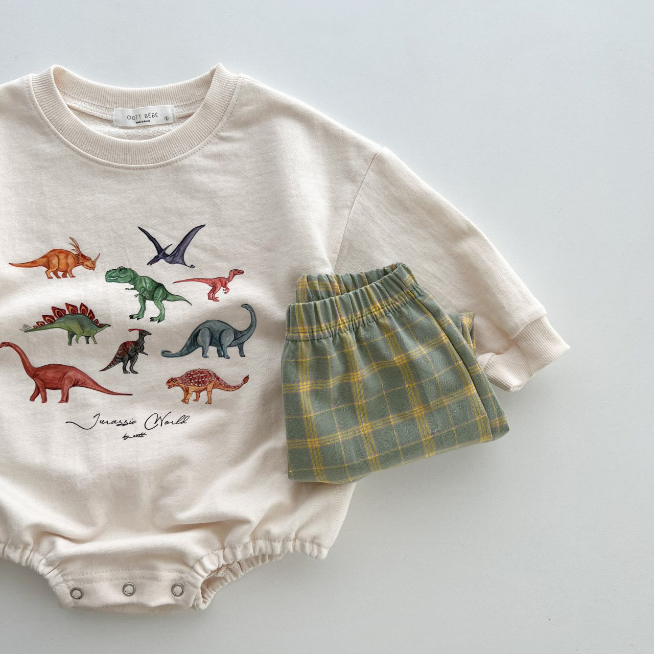 Dinosaur World Romper [ivory & green]