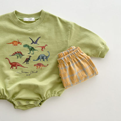 Dinosaur World Romper [ivory & green]