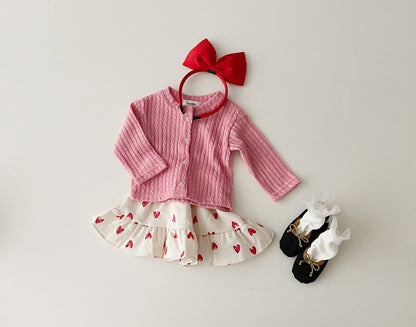 Spring Twist Cardigan [Ivory, Pink]