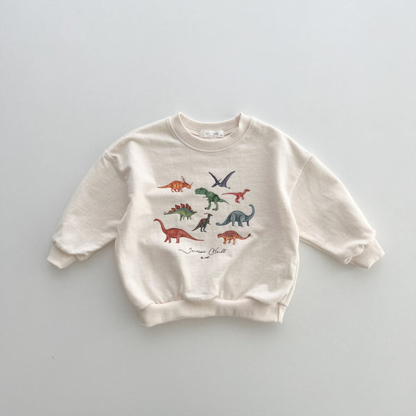 Dinosaur World Sweatshirt [green M & ivory XS,L]