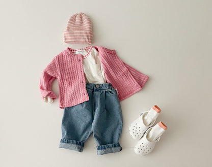 Spring Twist Cardigan [Ivory, Pink]