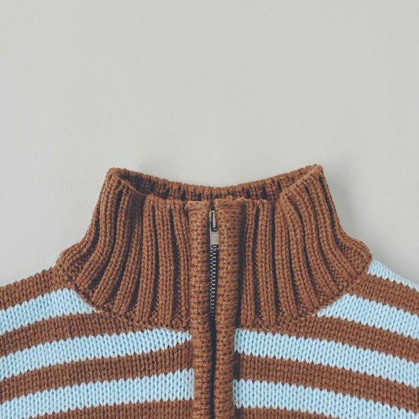 Stripe Knit Half Zip-up